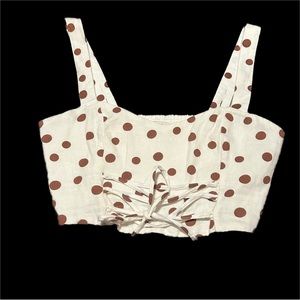 Abercrombie & Fitch Lace-Up Crop Top Sz L White Polka Dot Adjustable straps M